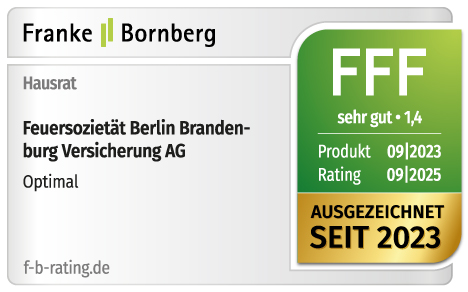 2023: Franke & Bornberg bewertet die Leistungen unserer Hausratversicherung im Tarif Optimal mit der Bestnote 