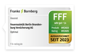 2023: Franke & Bornberg bewertet die Leistungen unserer Hausratversicherung im Tarif Optimal mit der Bestnote 